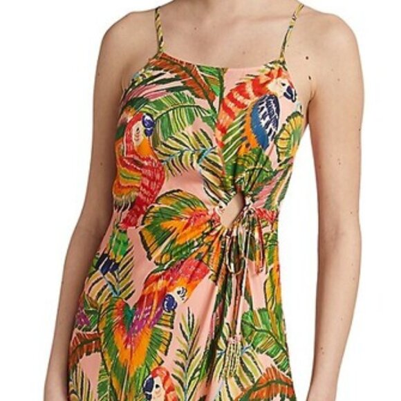 Farm Rio Macaw Leaves Cut-Out Midi Dress NEW Size Medium - Picture 4 of 13